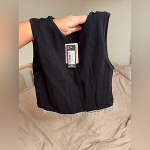 Fashion Nova Black Crop Top with Beaded Fringe